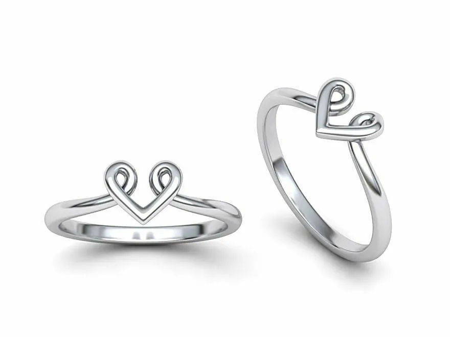 14k Ring Solid White Gold Ladies Jewelry Elegant Simple Heart V Shape CGR68W