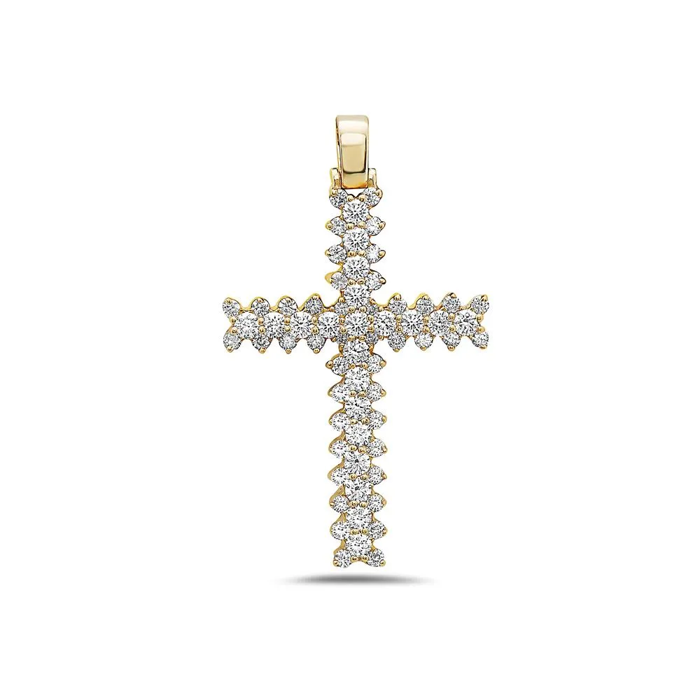 14K Yellow Gold Cross Pendant with 2.42 CT Diamonds