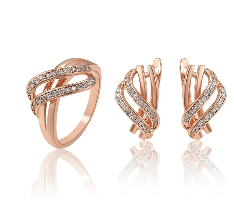 18K Rose Gold Plated Earrings and Ring Set