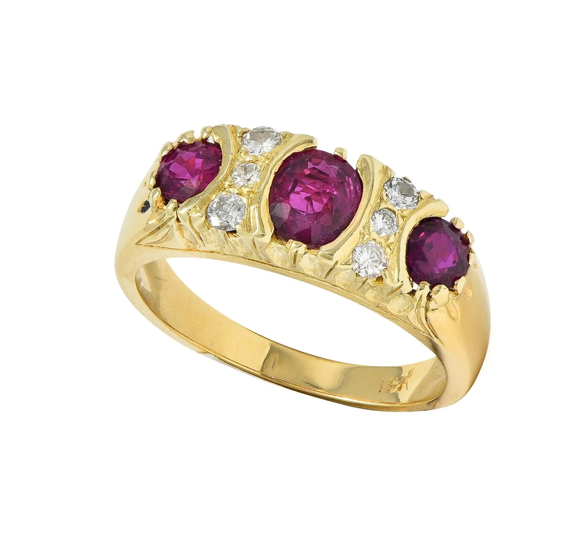 Vintage 1.25 CTW Ruby Diamond 18K Yellow Gold Ring from the 1980s