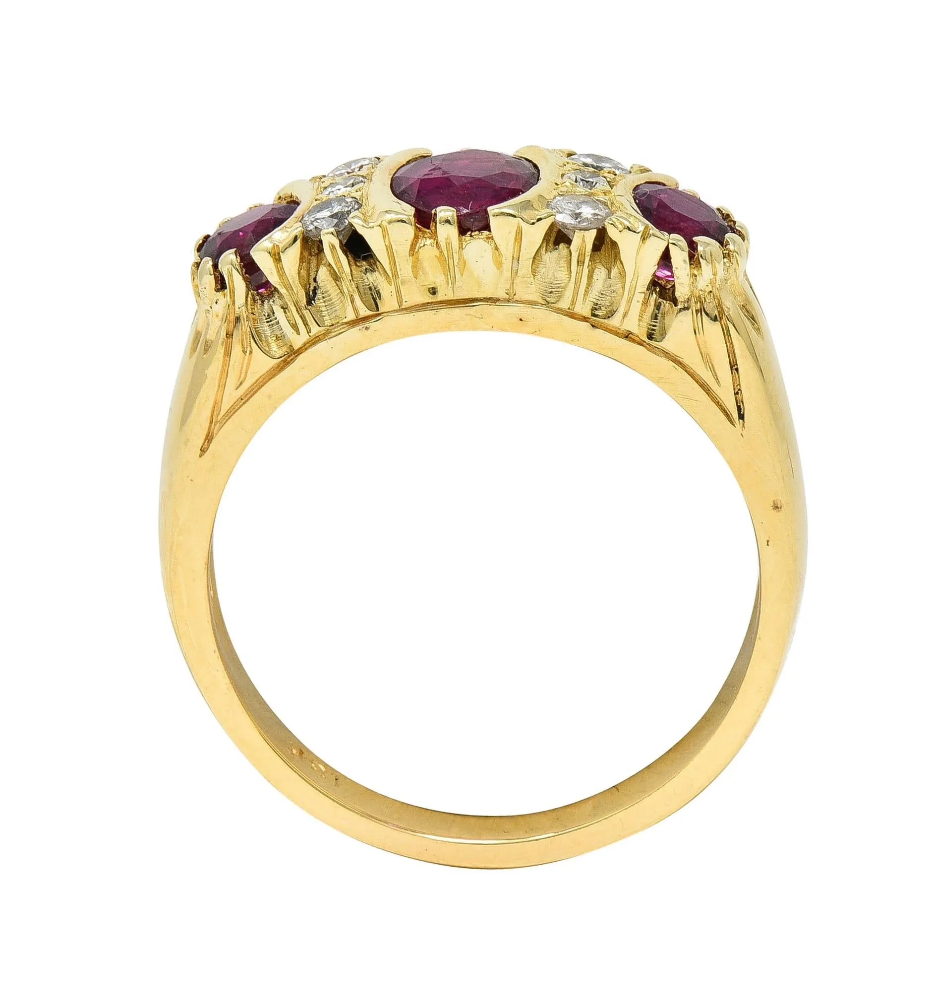 Vintage 1.25 CTW Ruby Diamond 18K Yellow Gold Ring from the 1980s