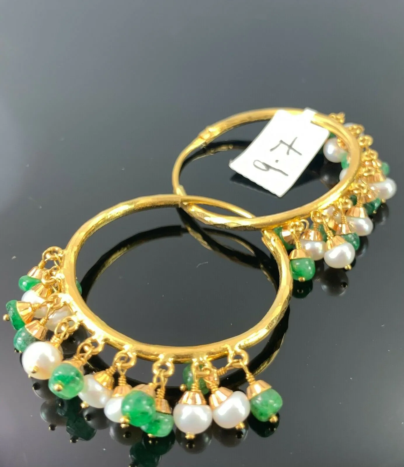 22k Gold Earrings for Women - Classic Hoop Earrings with Colorful Stone Design - Model E5391