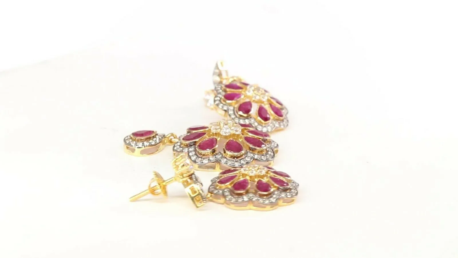 Solid Gold Ruby Pendant Set | Classic Round Floral Design | Elegant 22k Gold Jewelry - p2136