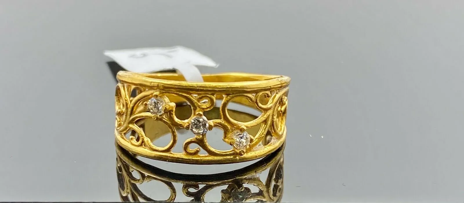 22k Ring Solid Gold ELEGANT Charm Ladies Filigree Band SIZE 7.5RESIZABLE r2316