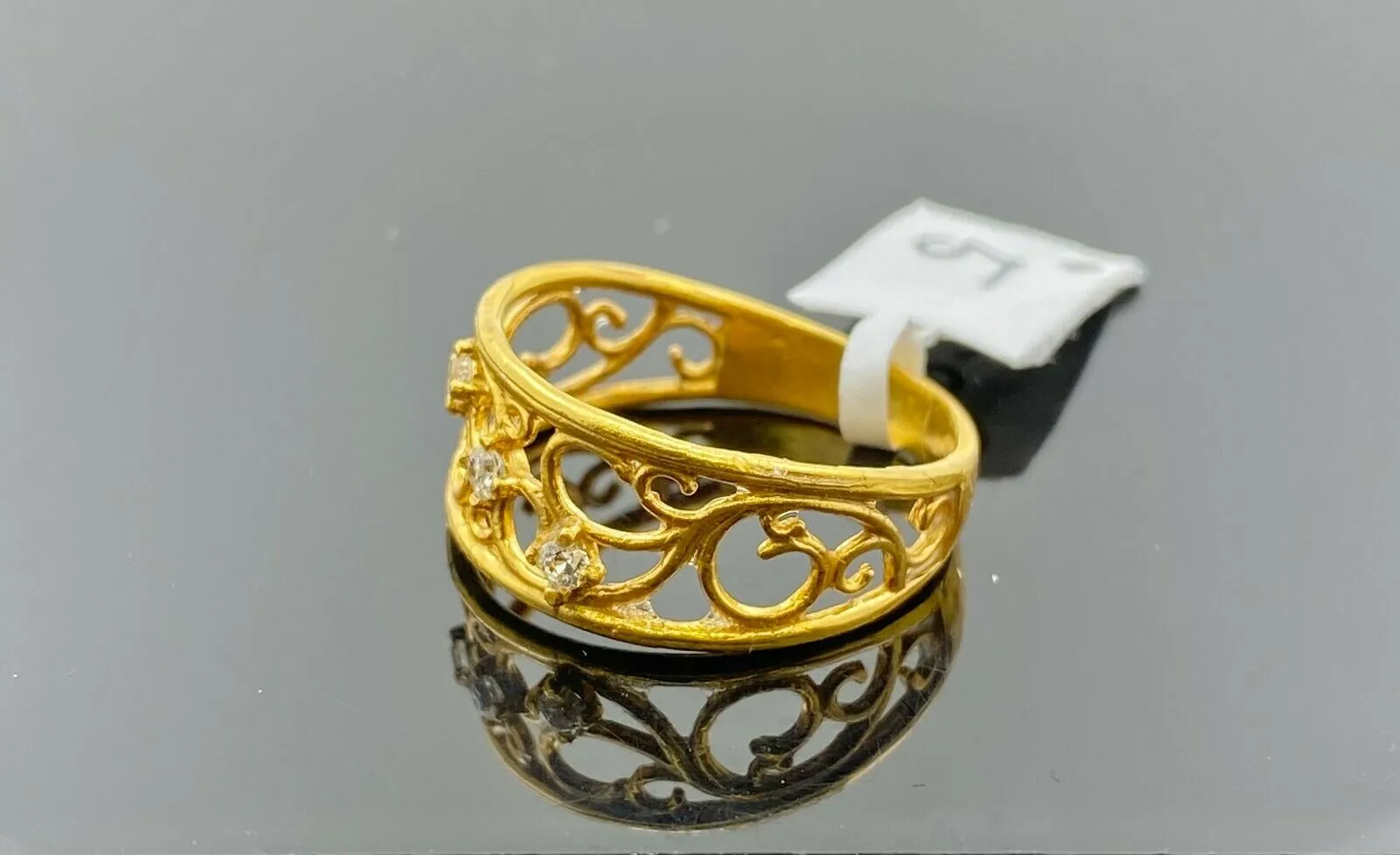 22k Ring Solid Gold ELEGANT Charm Ladies Filigree Band SIZE 7.5RESIZABLE r2316