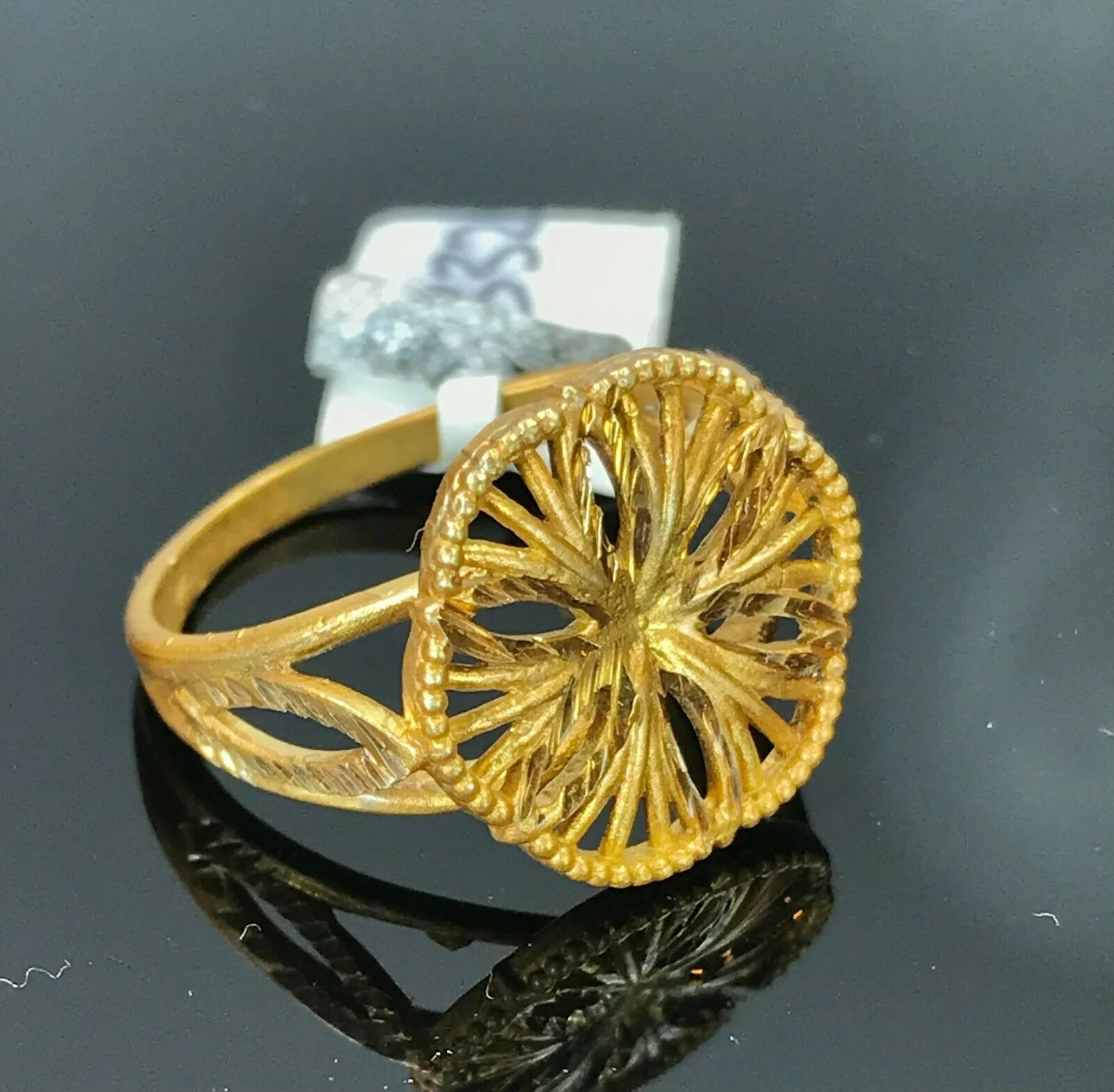 22k Ring Solid Gold ELEGANT Charm Ladies Floral Band SIZE 7.5 RESIZABLE r2332