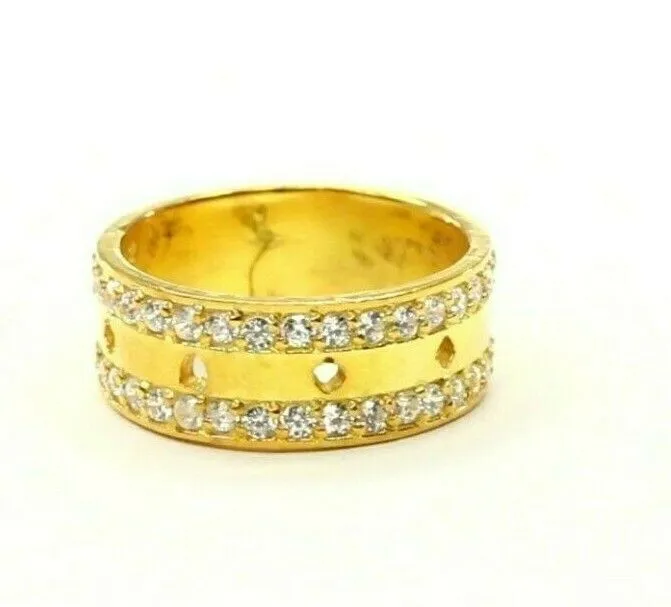 22k Ring Solid Gold ELEGANT Charm Ladies Stone Band SIZE 7.05 RESIZABLE r2397