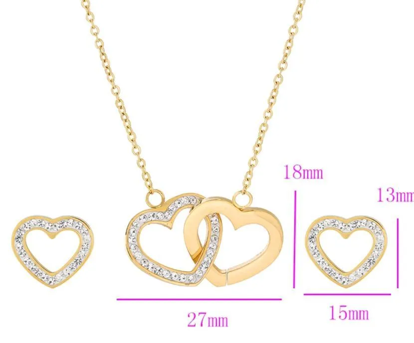 24k gold plated Interlocking Hearts Necklace Set