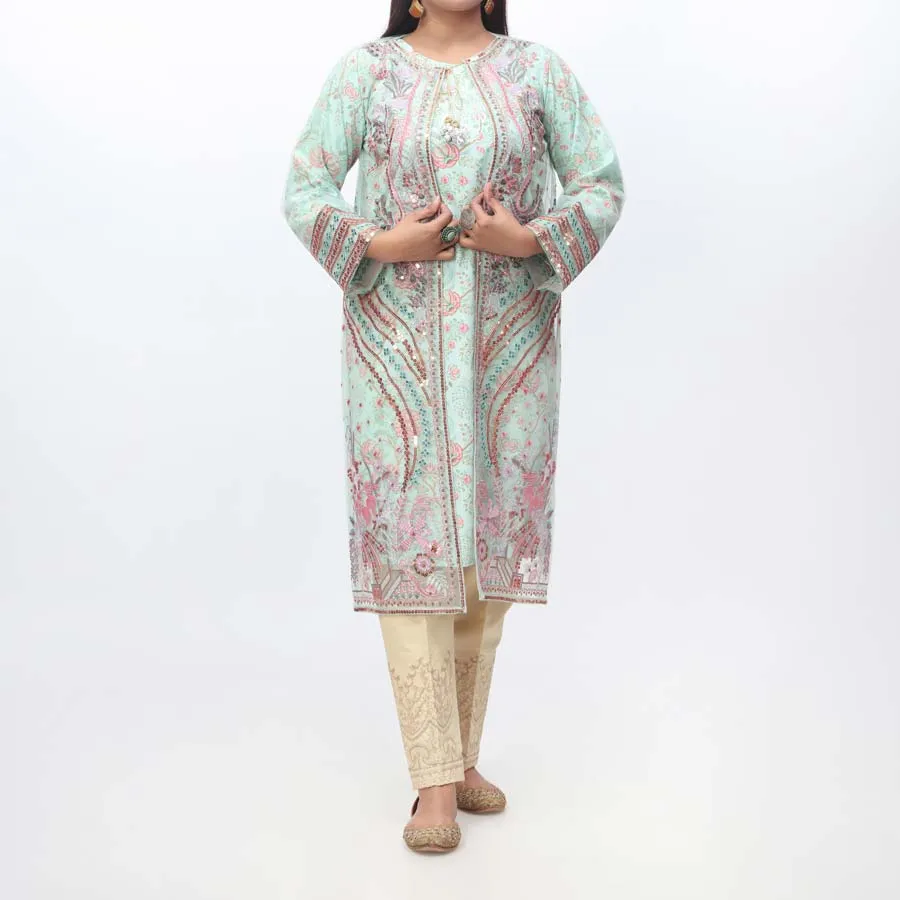 2PC- Embroidered Gown & Printed Shirt PW3243