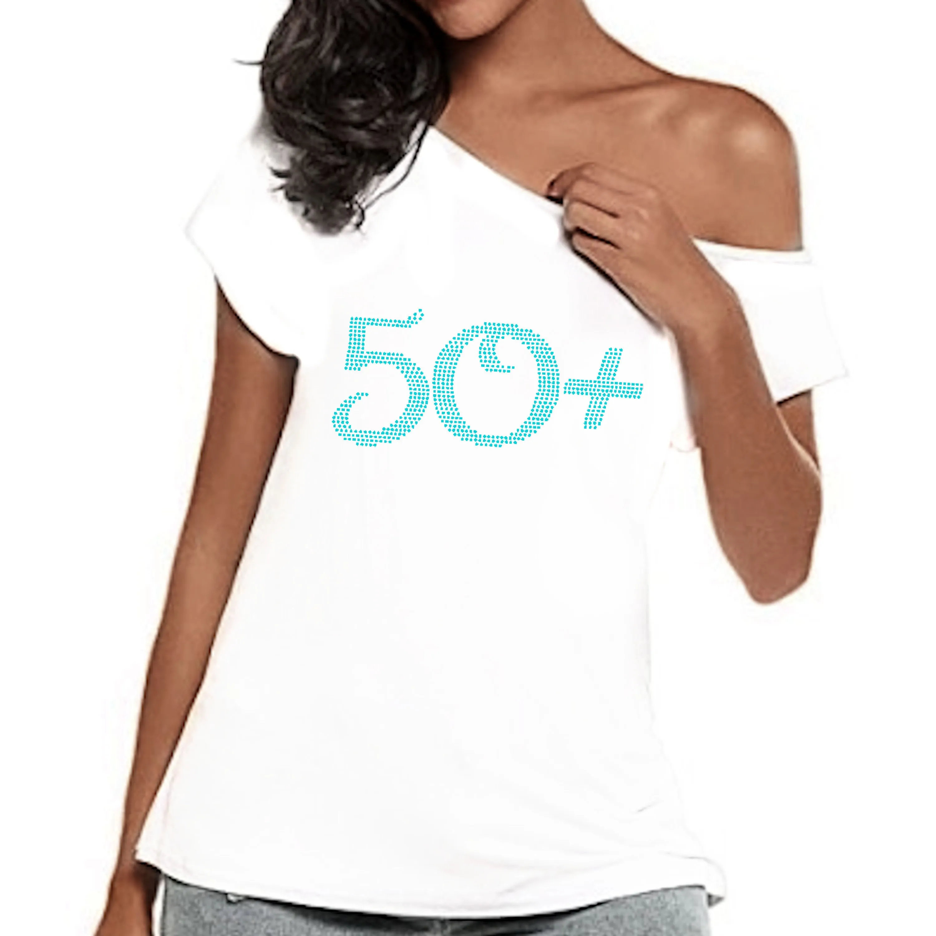 Rhinestone 50!+ Tee Off Shoulder