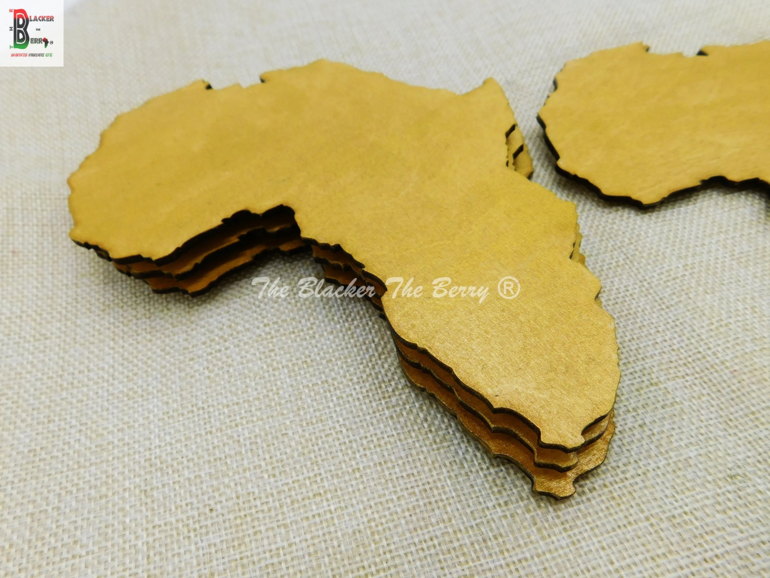 African Large Gold Hand Painted Coasters Handmade Home Decor 4 Set