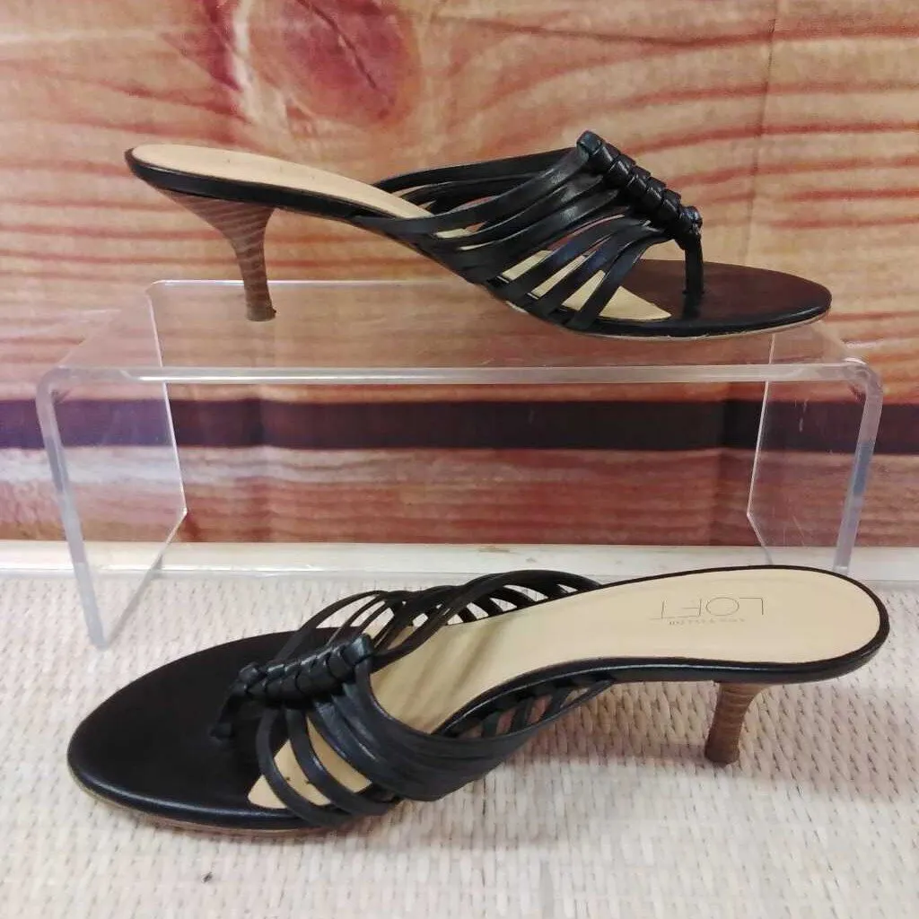 ANN TAYLOR LOFT BLACK LEATHER SANDAL HEELS SIZE 6.5 TCC