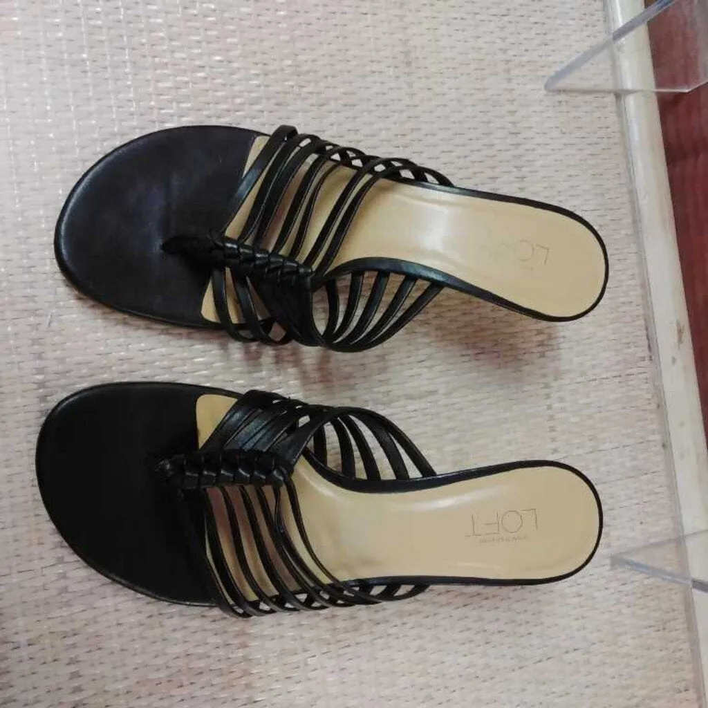 ANN TAYLOR LOFT BLACK LEATHER SANDAL HEELS SIZE 6.5 TCC