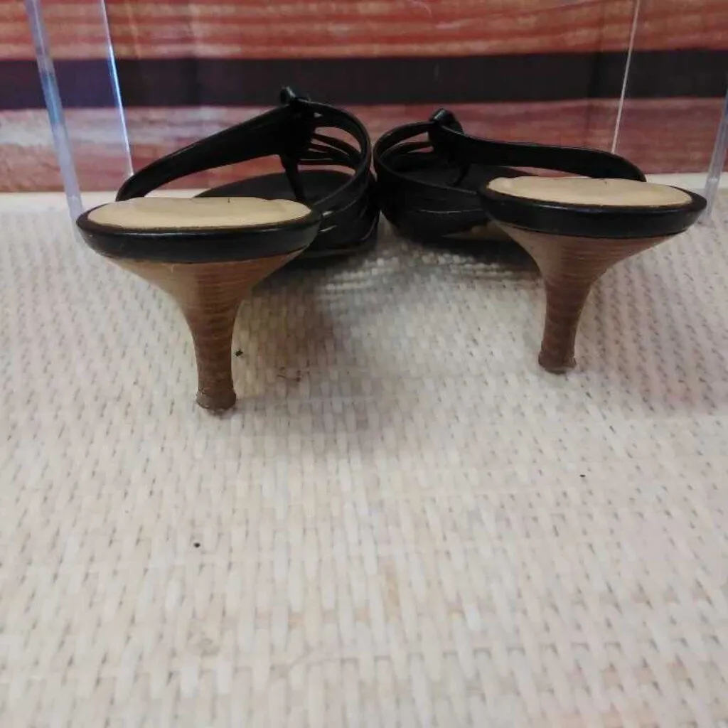 ANN TAYLOR LOFT BLACK LEATHER SANDAL HEELS SIZE 6.5 TCC