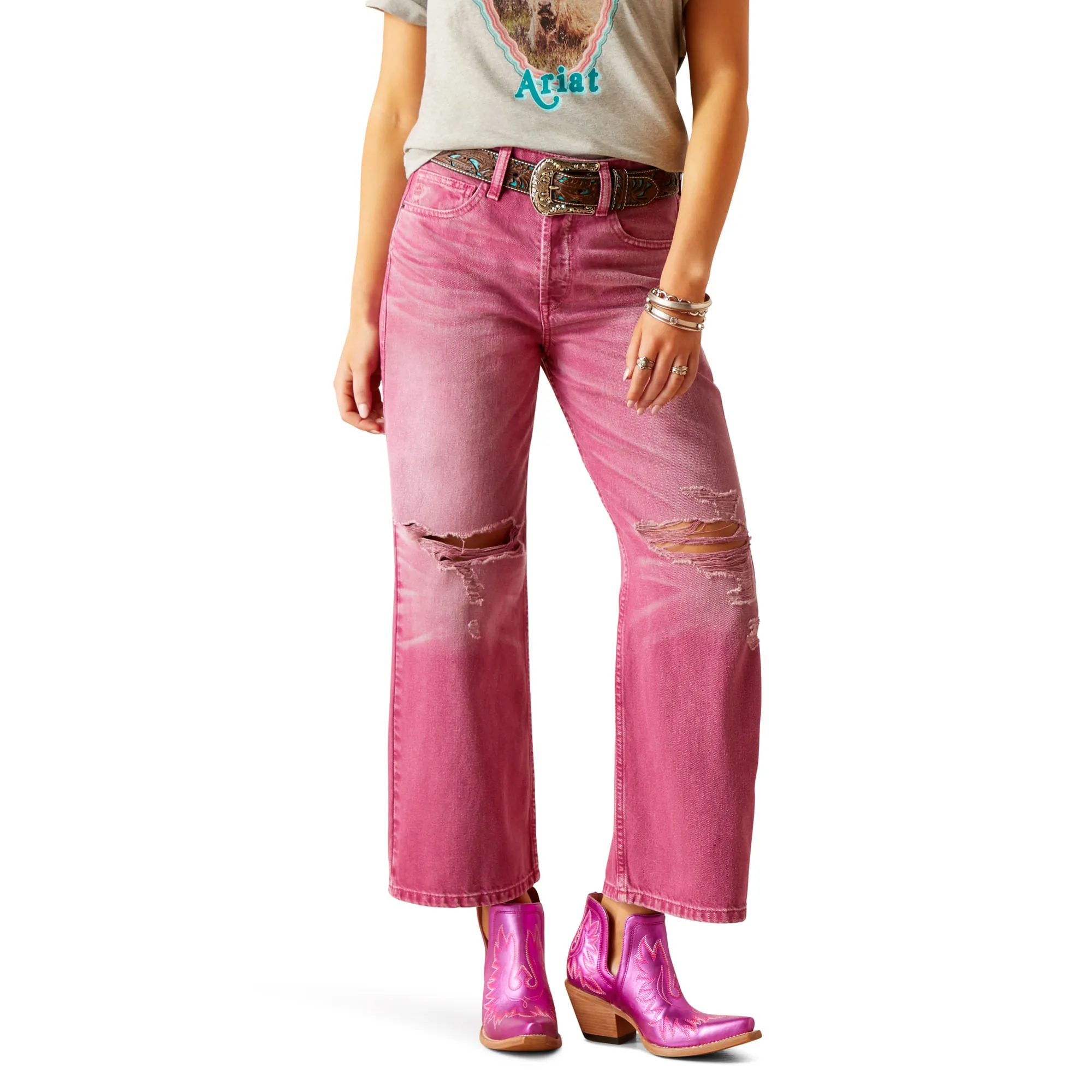 Womens Ariat Pink Ultra High Rise Tomboy Wide Leg Denim