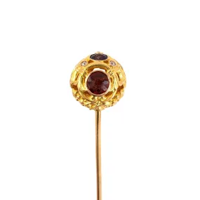 Art Nouveau Hat Pin with Diamond, Amber & Amethyst Balls