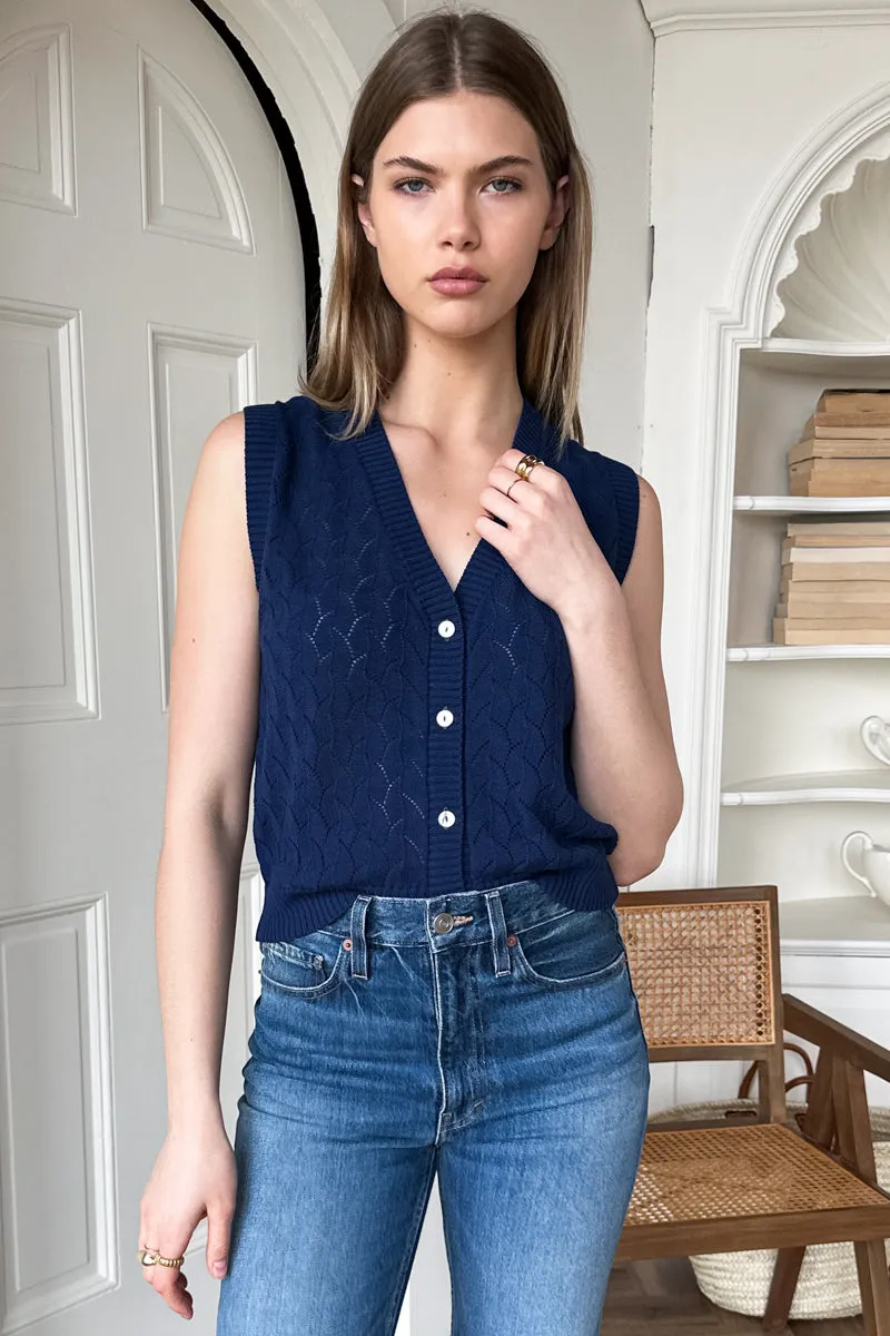 Astrid Knit Top - Navy Organic Cotton + Silk