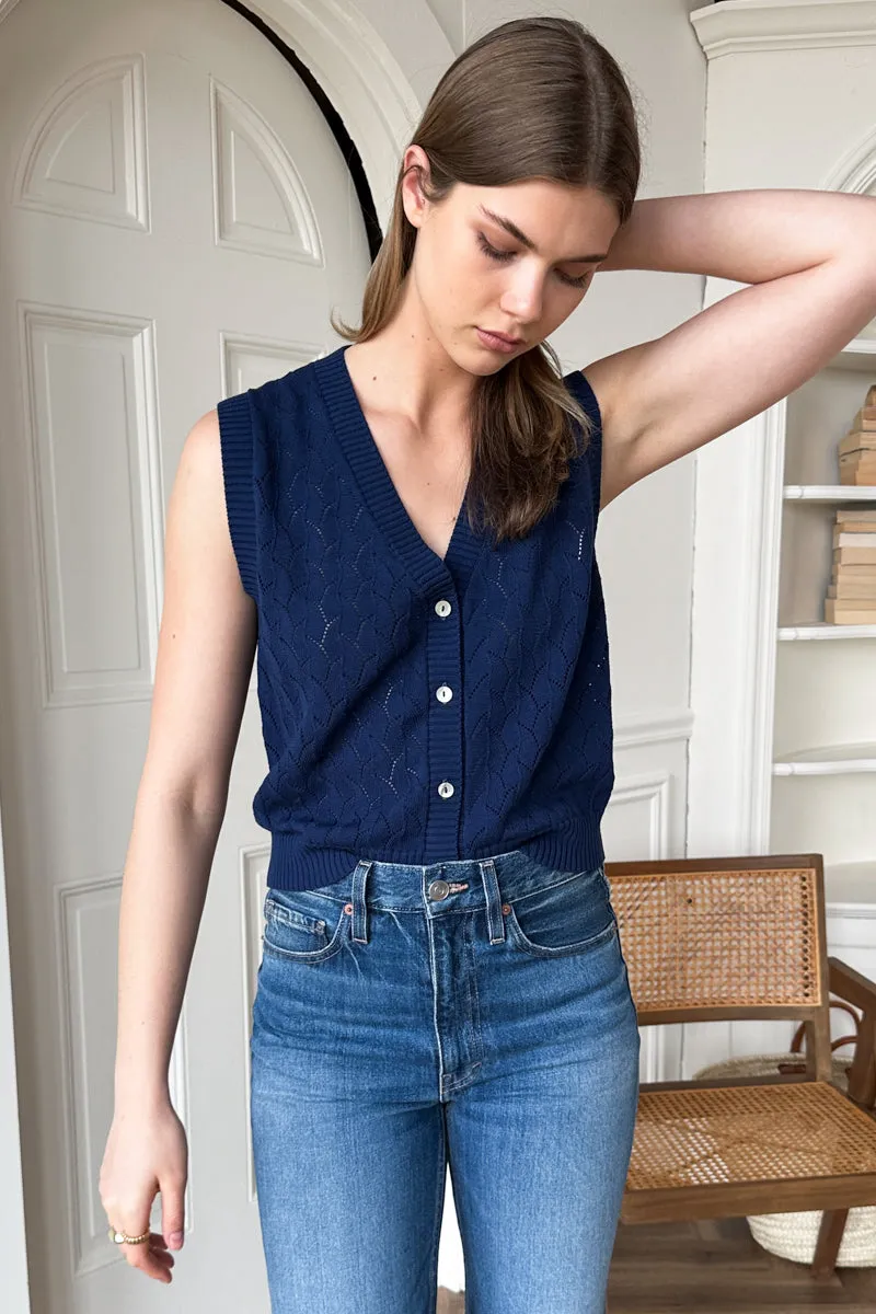 Astrid Knit Top - Navy Organic Cotton + Silk