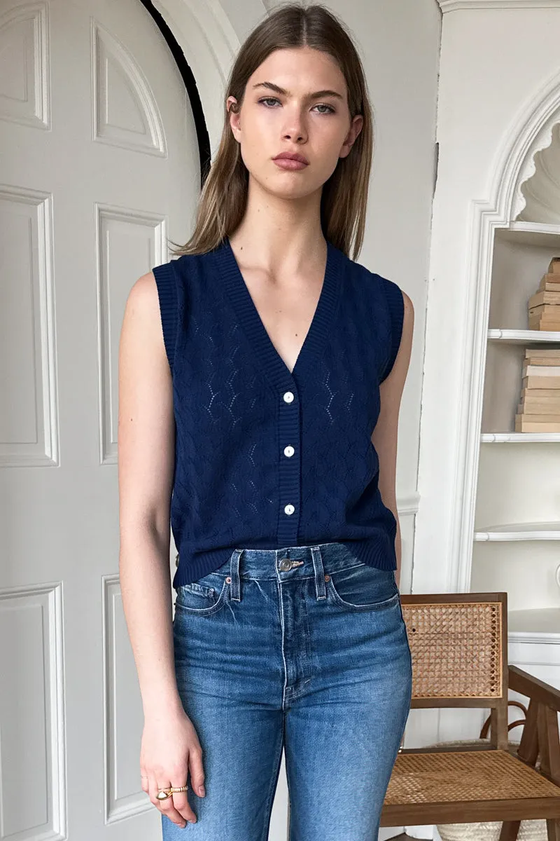 Astrid Knit Top - Navy Organic Cotton + Silk