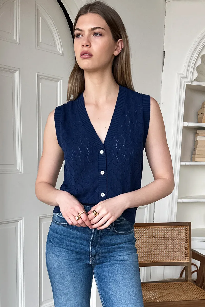 Astrid Knit Top - Navy Organic Cotton + Silk