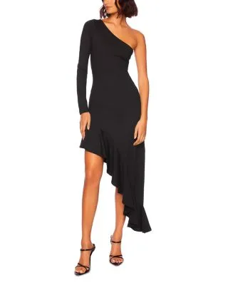 Asymmetrical Ruffle One Shoulder Dress