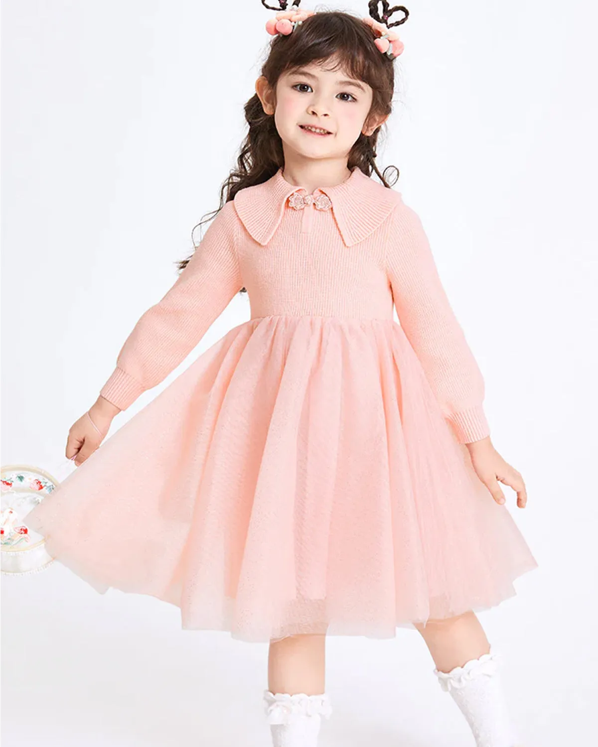 Balabala Girl Solid Color Woolen Dress