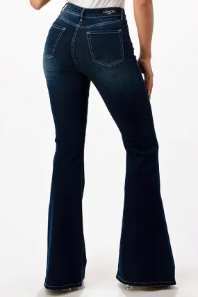 Mid Rise Flare Jeans in Basic Dark Blue Wash