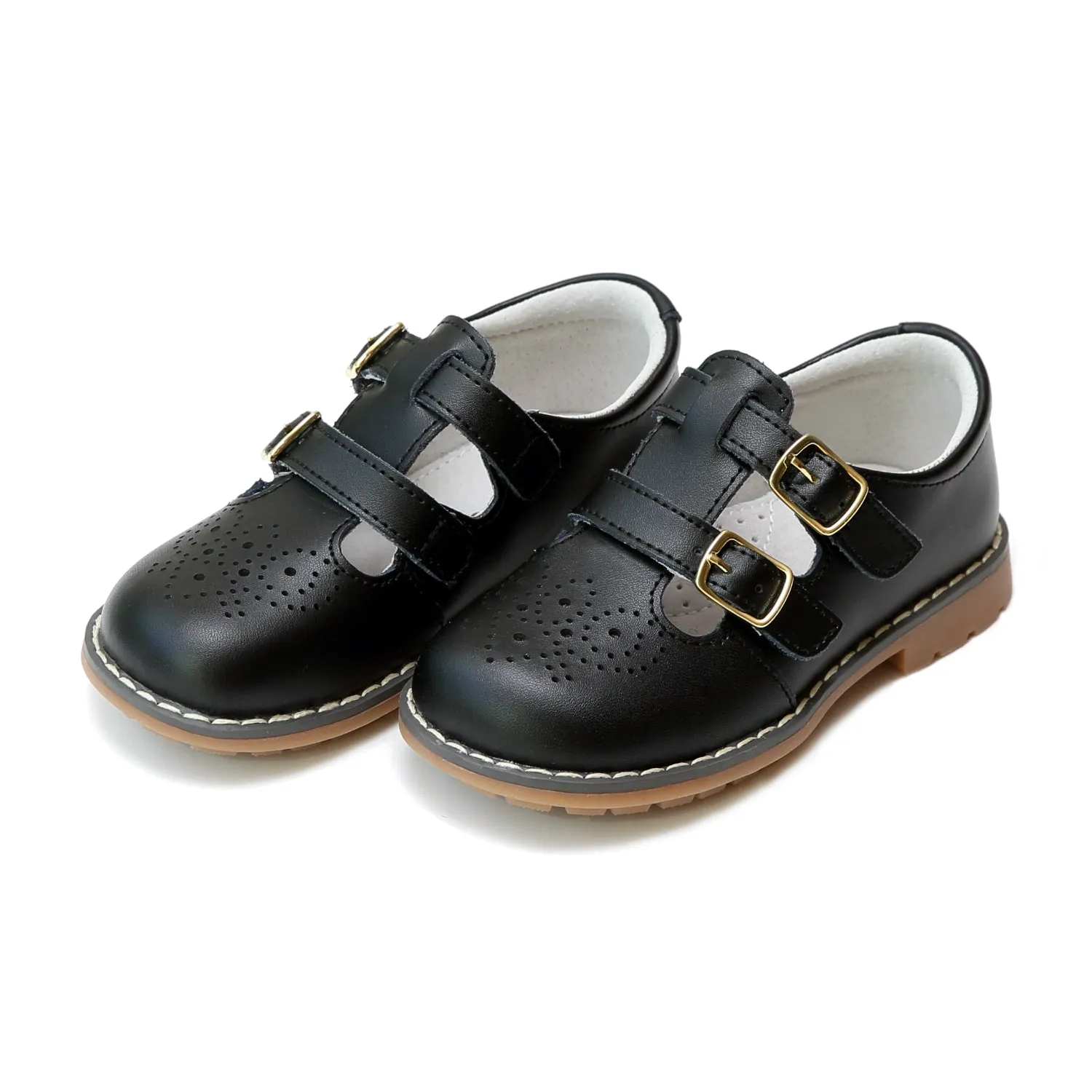 Beatrix Leather Mary Jane Shoes with Double T-Strap - English Style