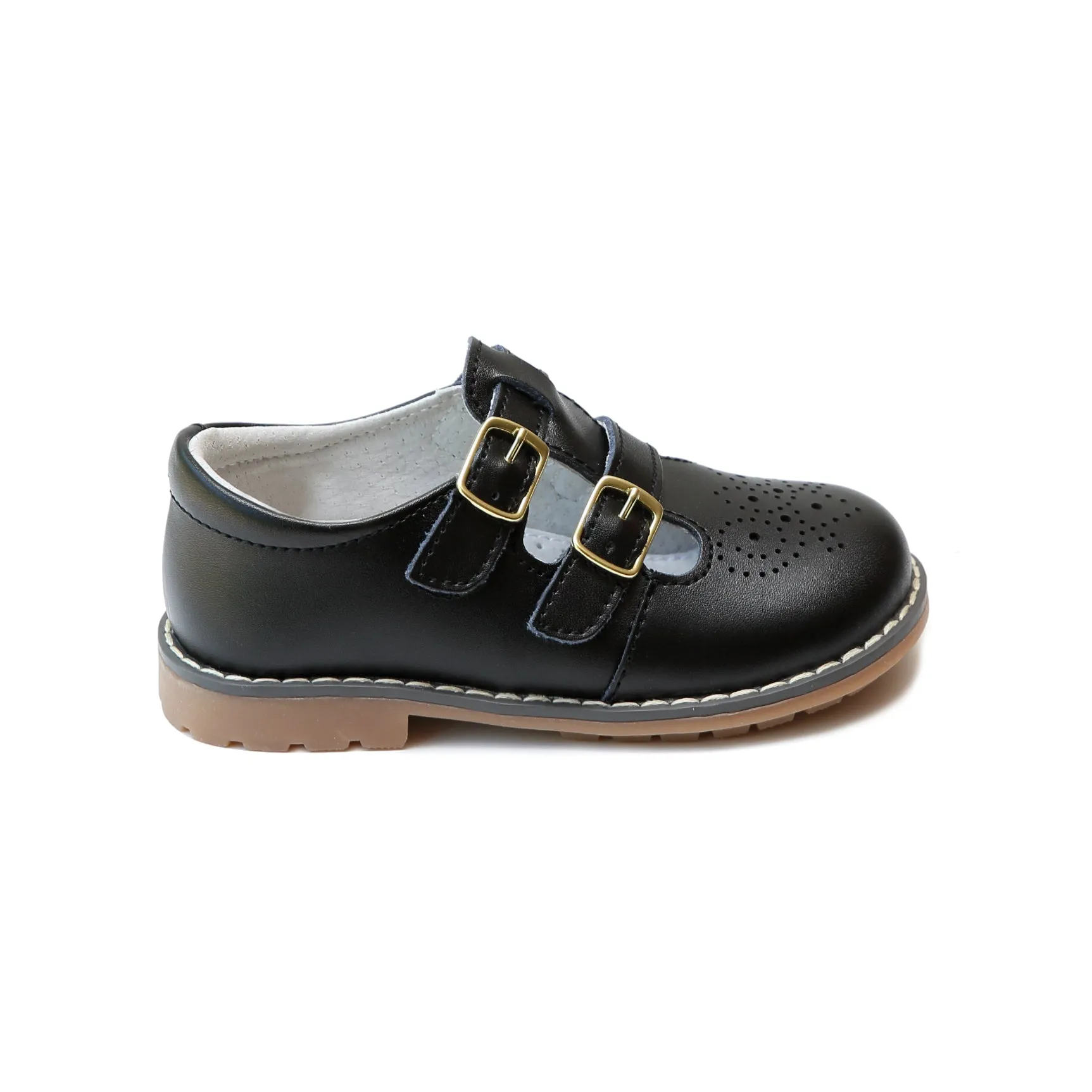 Beatrix Leather Mary Jane Shoes with Double T-Strap - English Style