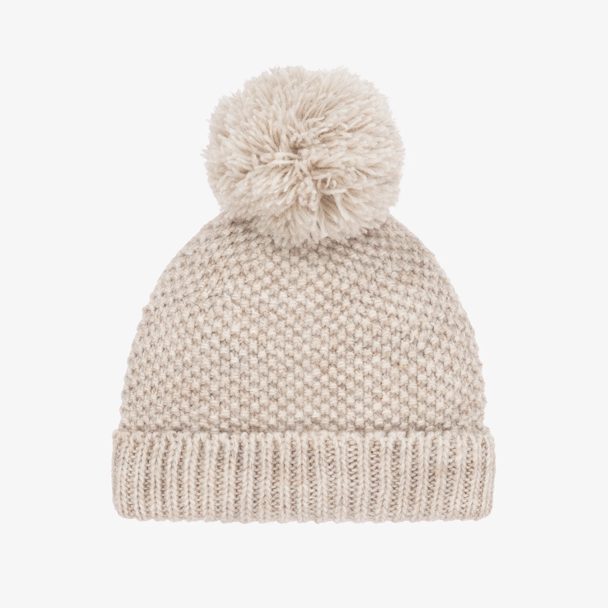 Beige Knitted Pom-Pom Hat