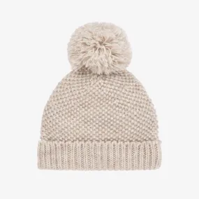 Beige Knitted Pom-Pom Hat