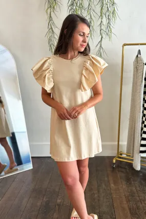 Beige Ruffle Shoulder Dress