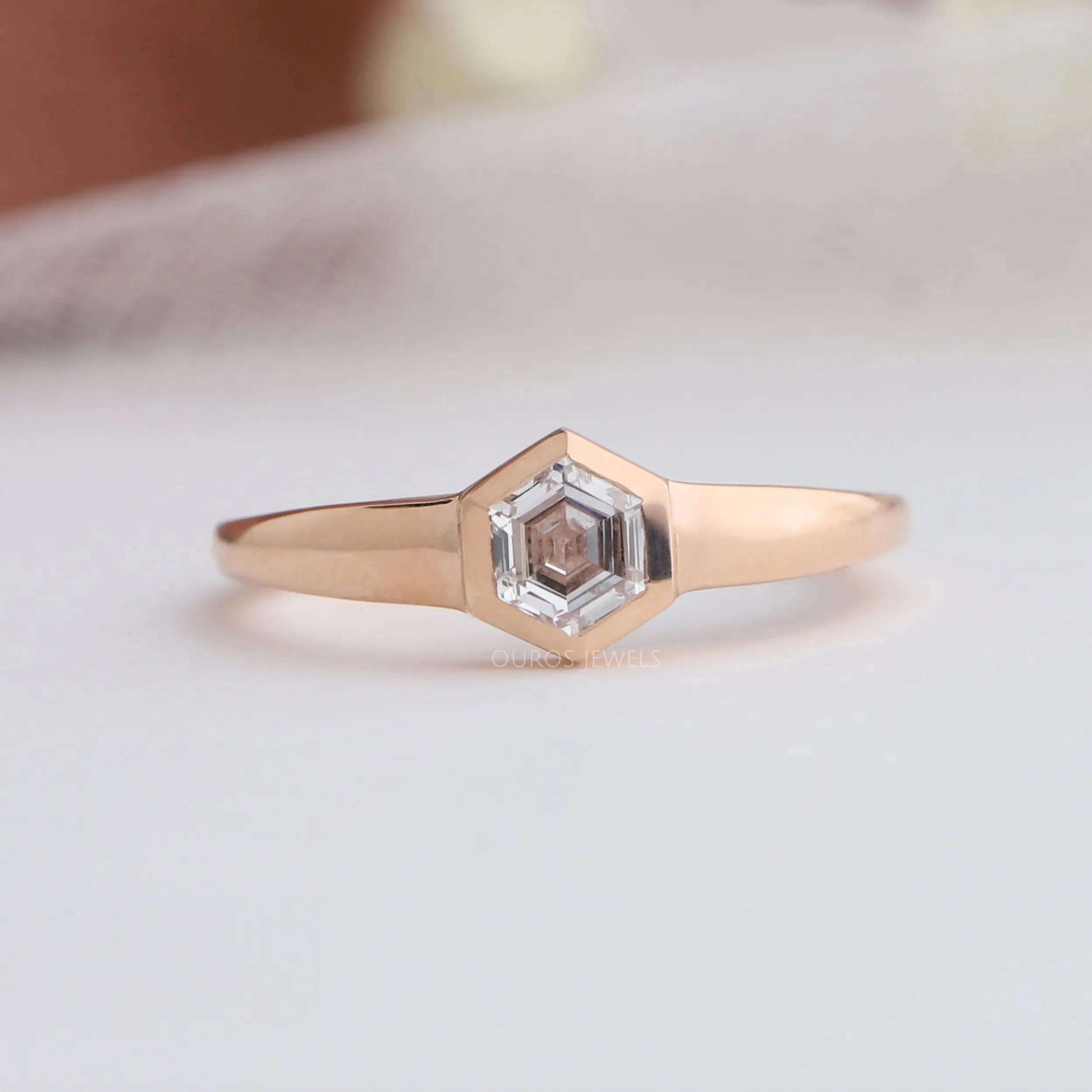 Bezel Set Hexagon Diamond  Ring