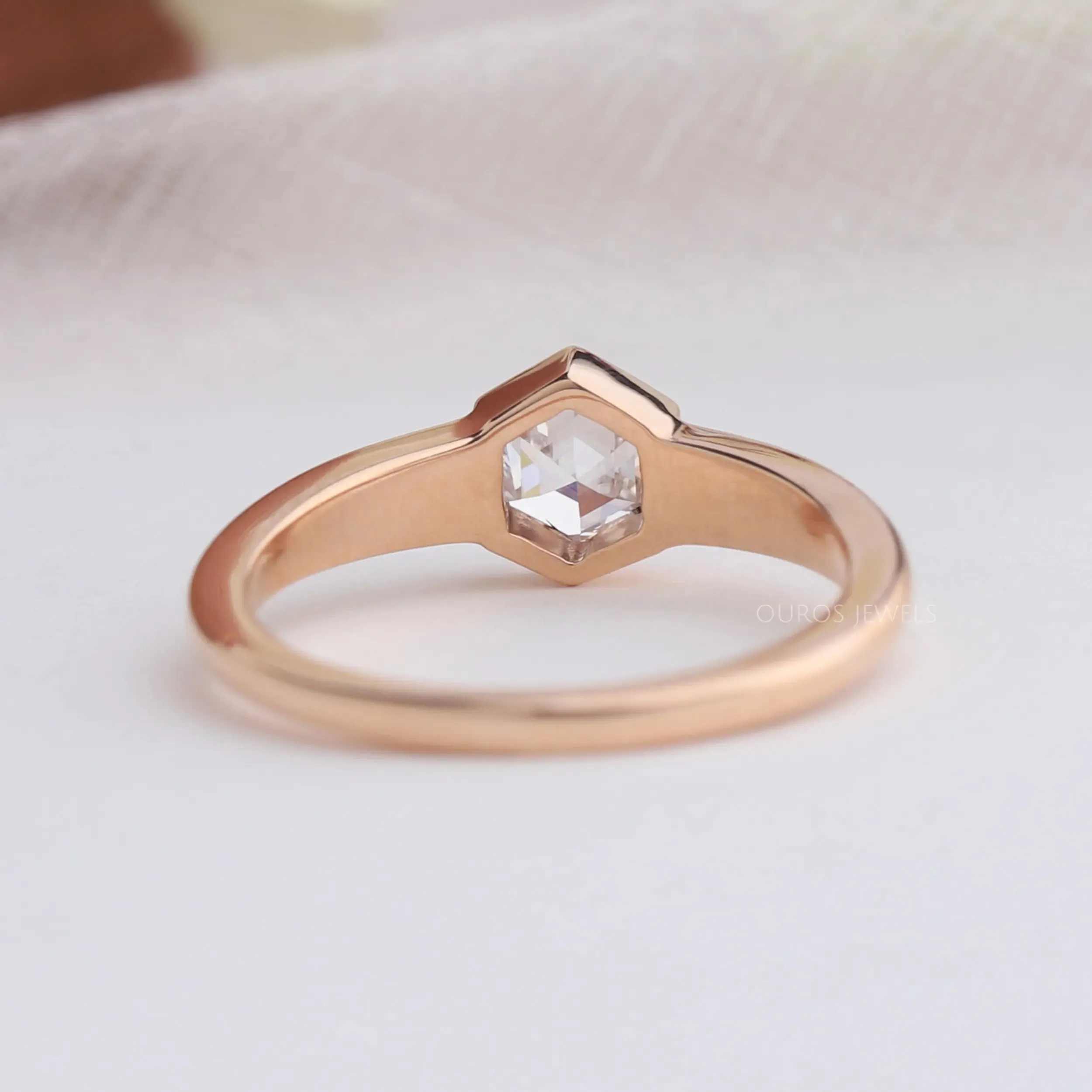 Bezel Set Hexagon Diamond  Ring