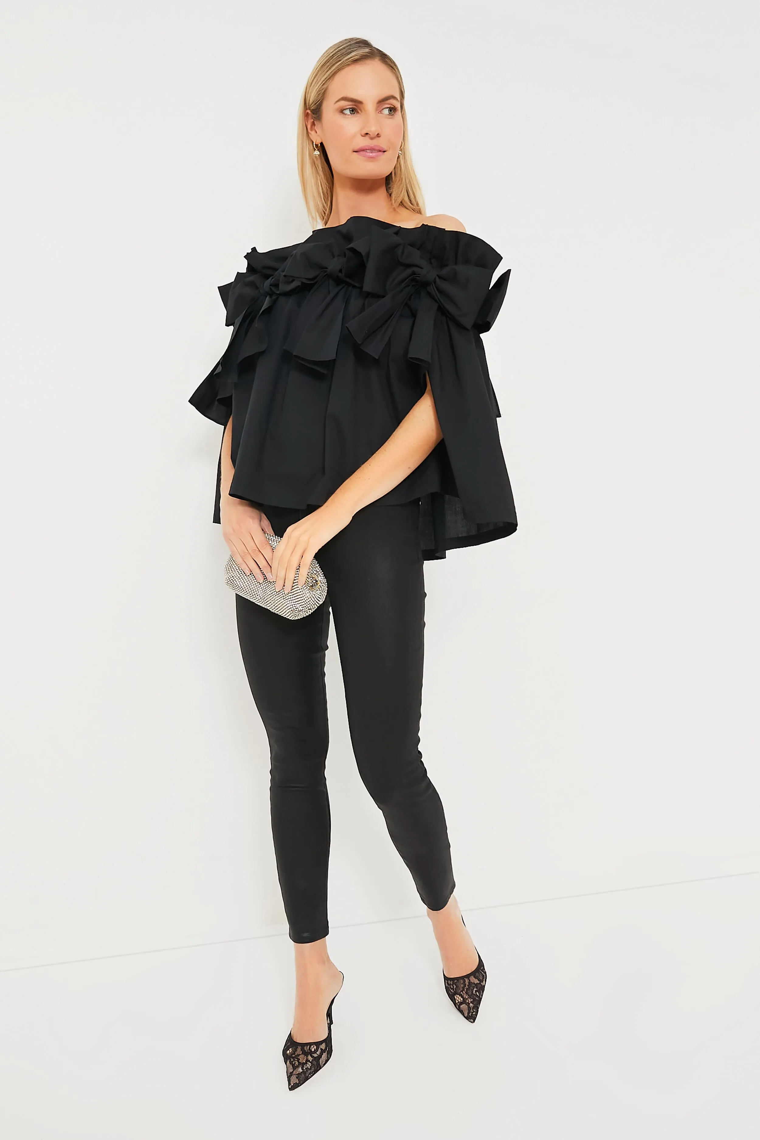 Black Bows Off the Shoulder Linden Blouse