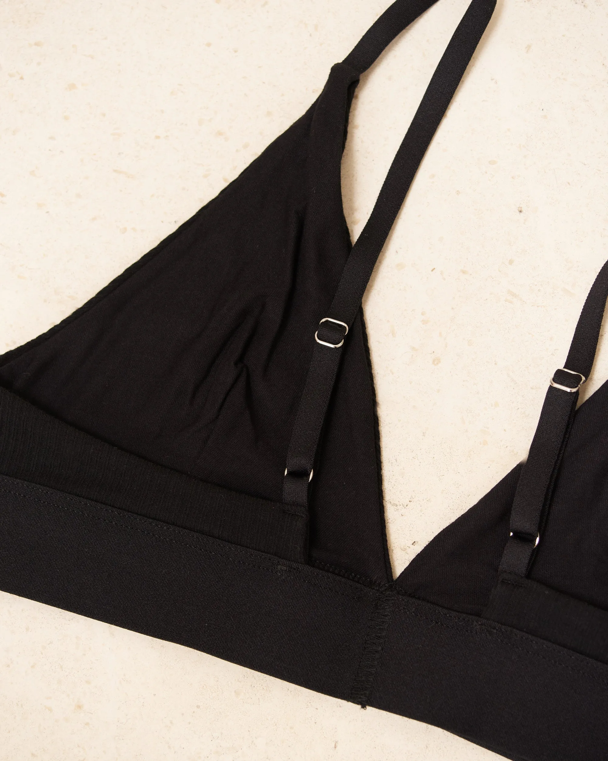 Black Cotton Rib Triangle Bra