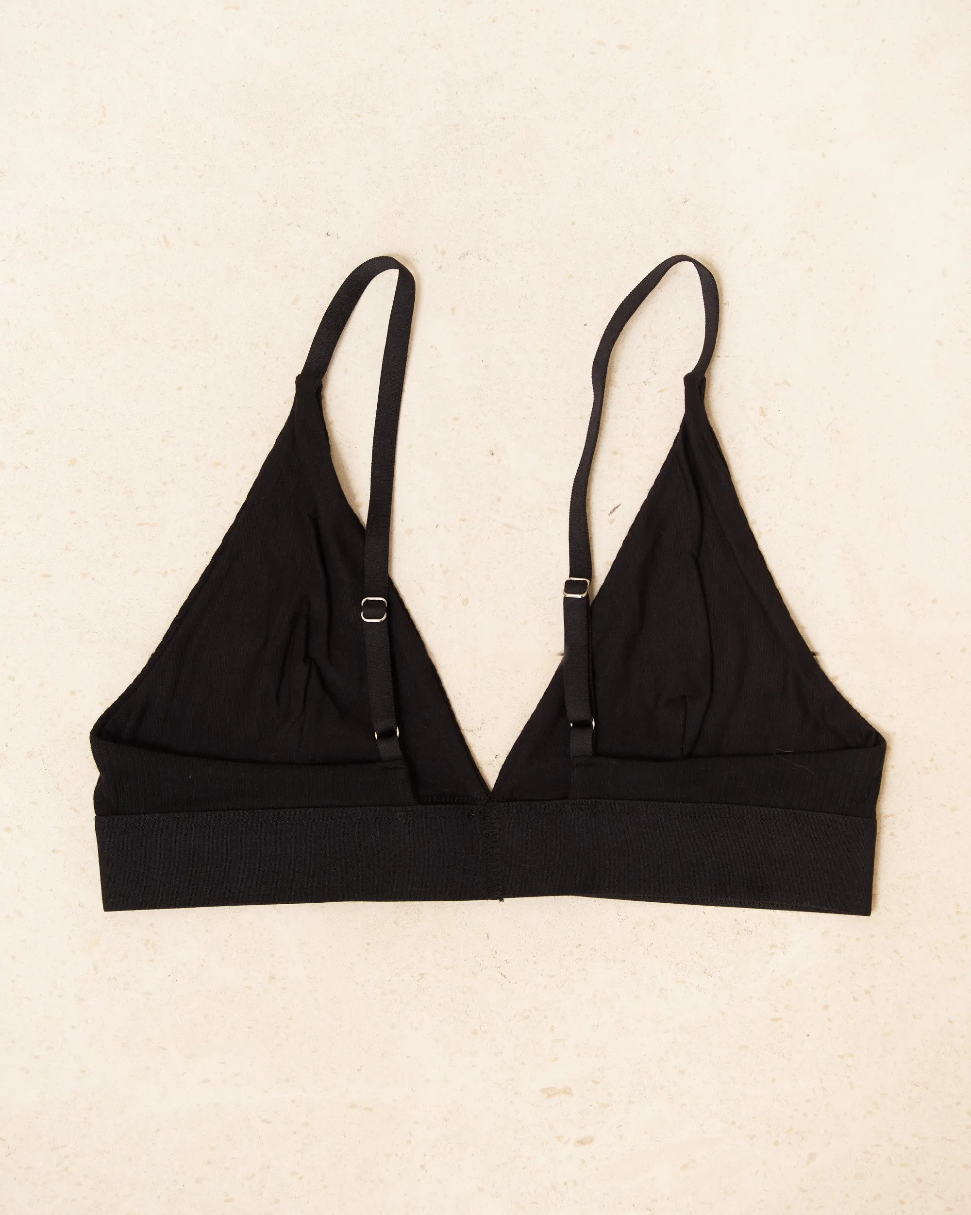 Black Cotton Rib Triangle Bra