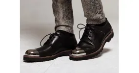 Black Metal Cap Leather Lace-Up Oxfords for Men