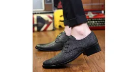 Black Metallic Pointed Head Lace-Up Oxfords for Men