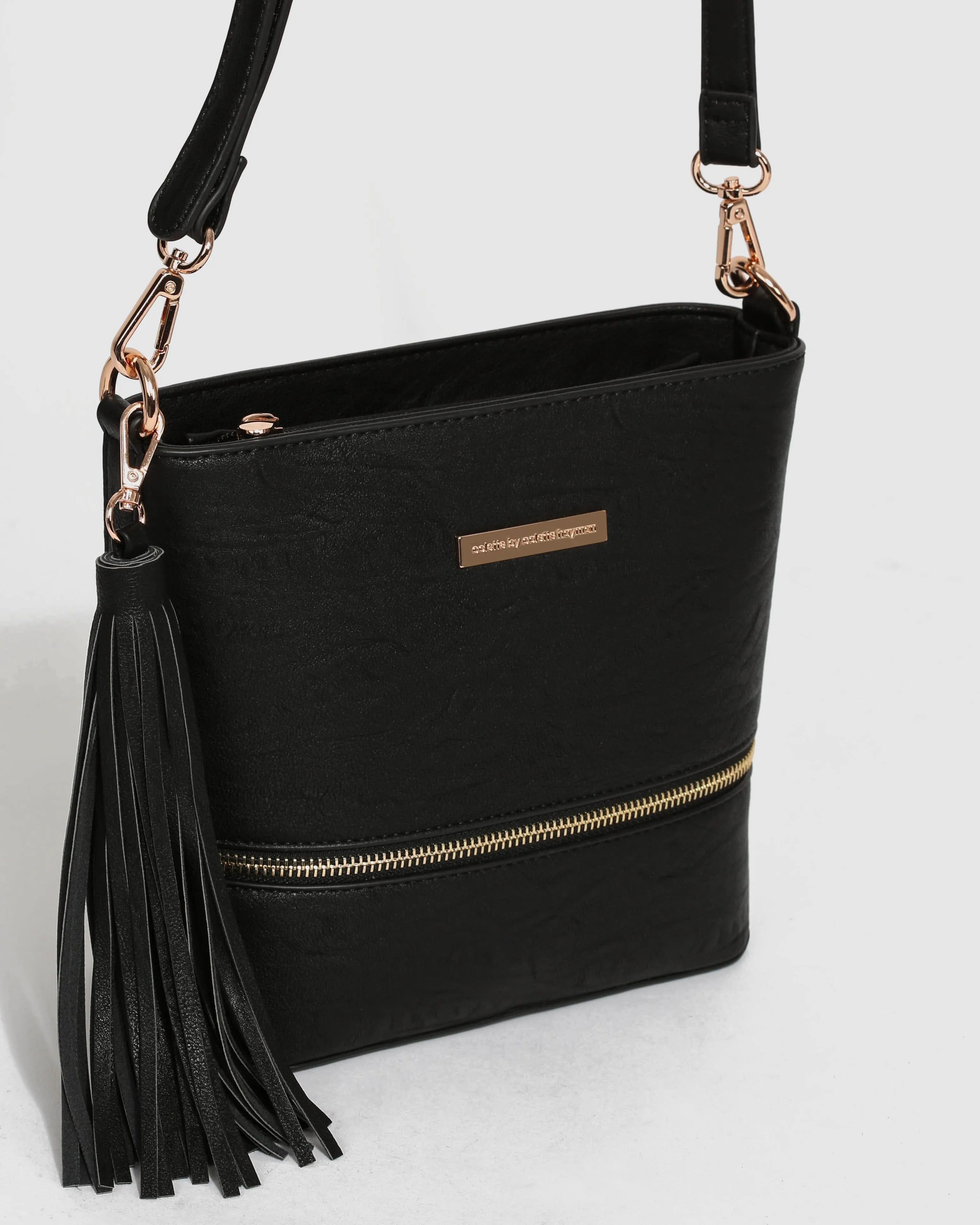 Black Pia Tassel Crossbody Bag