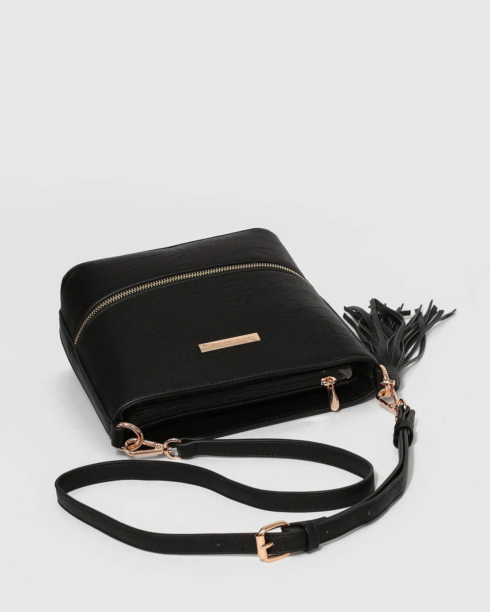 Black Pia Tassel Crossbody Bag