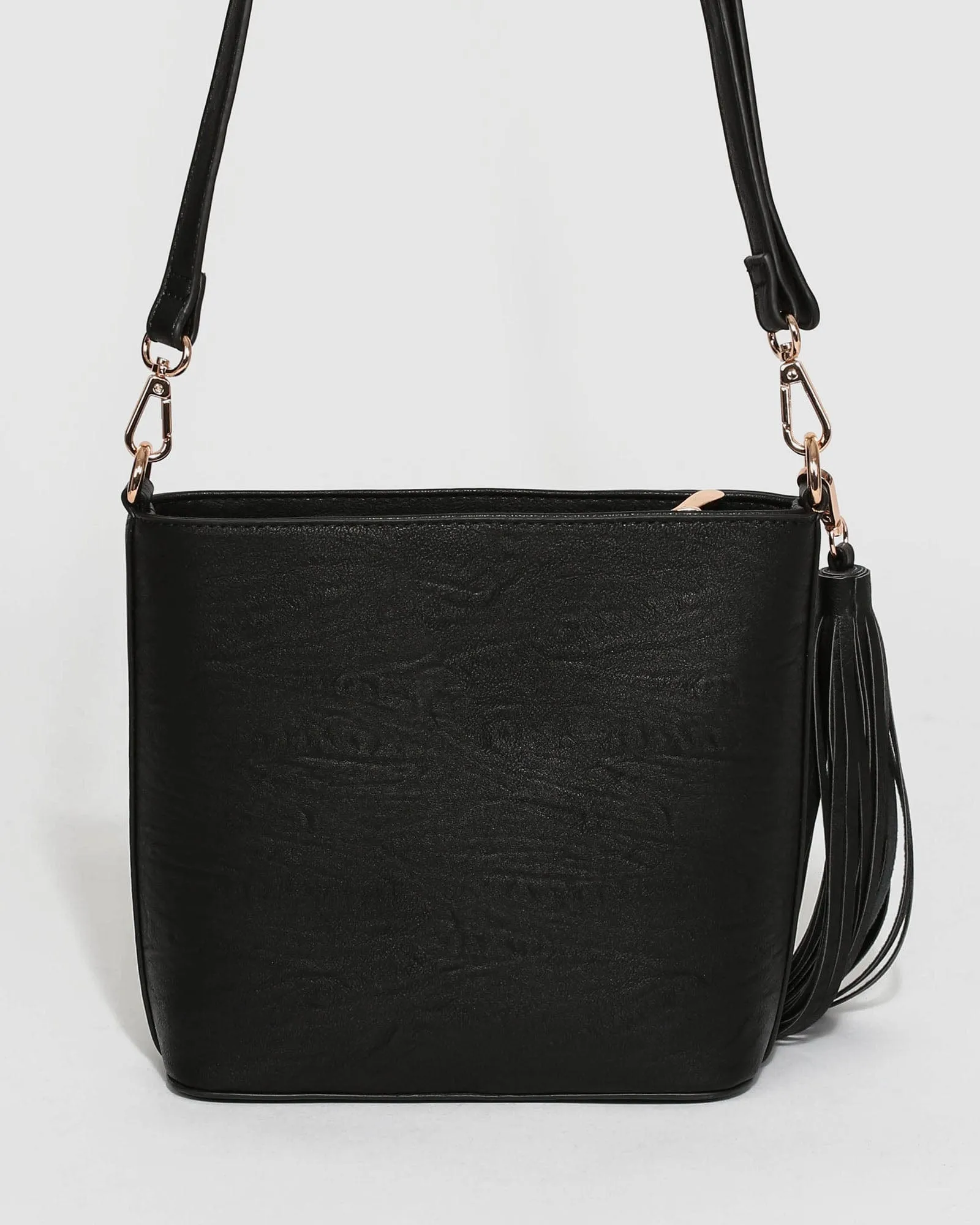 Black Pia Tassel Crossbody Bag