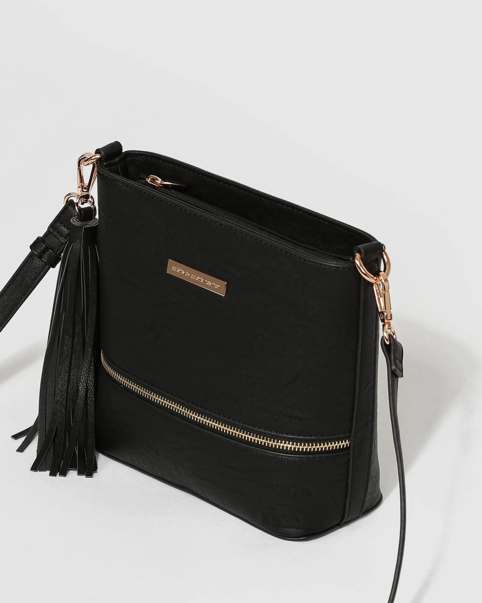 Black Pia Tassel Crossbody Bag