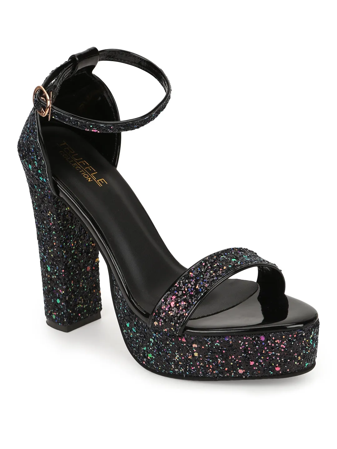 Black PU Glitter High Platform Block Heels (TC-SLC-S-14-BLK)