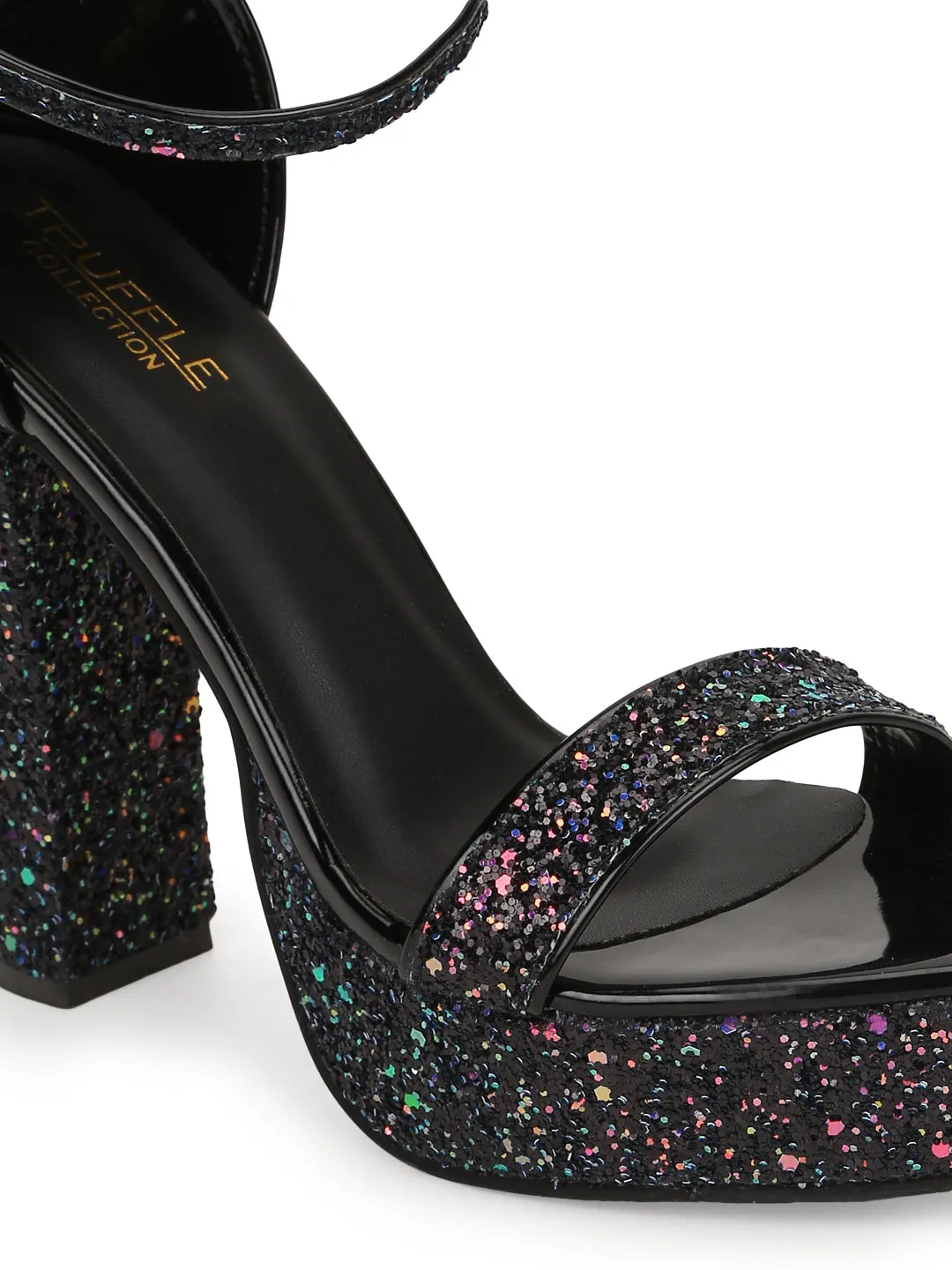 Black PU Glitter High Platform Block Heels (TC-SLC-S-14-BLK)