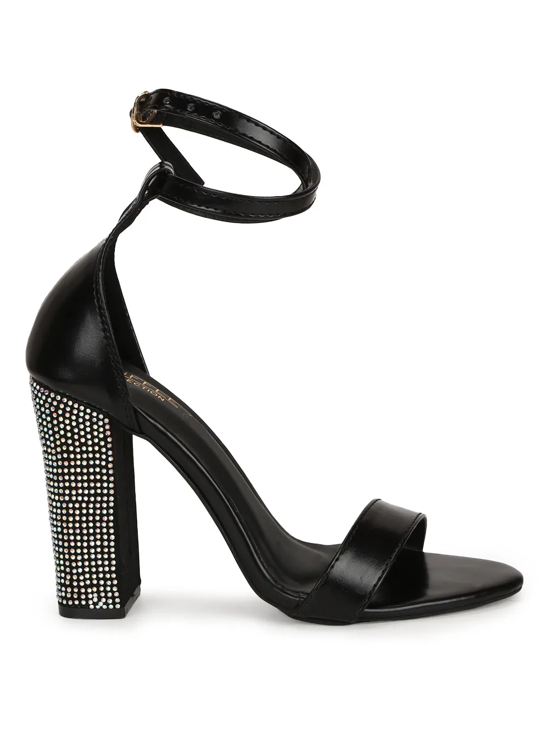 Black PU High Block Diamante Heels (TC-SLC-B-38-BLK)