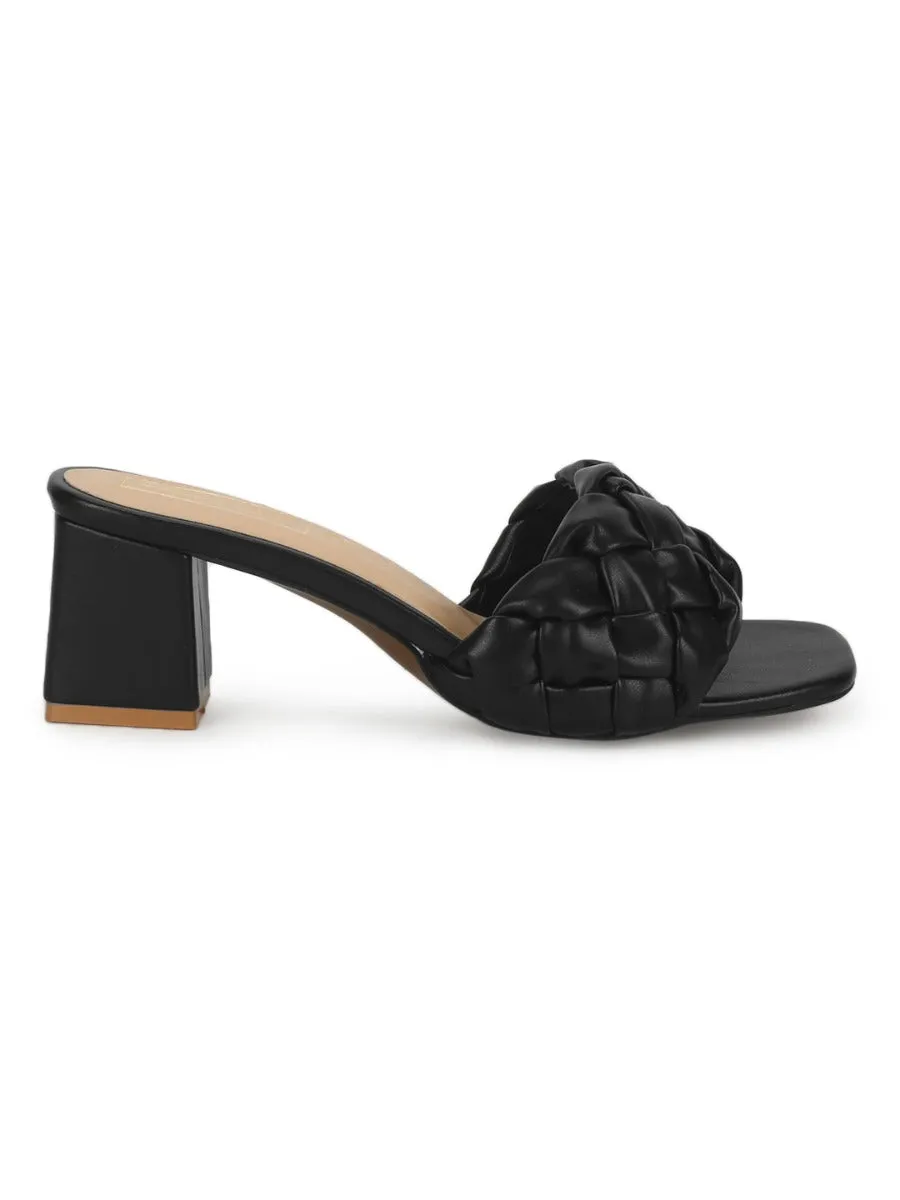 Black PU Mules With Block Heels