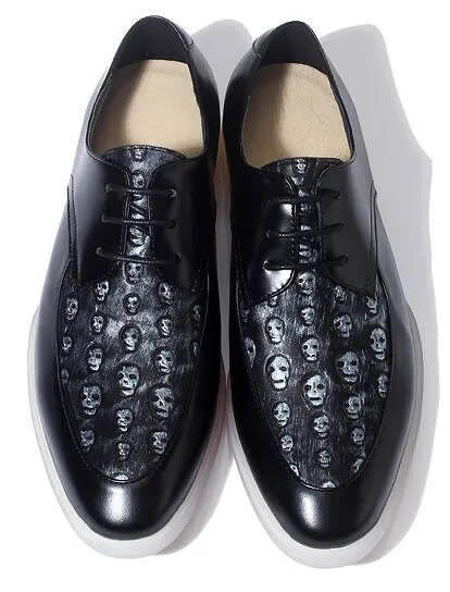 Black Skulls Embossed Gothic Lace-Up Oxfords for Men