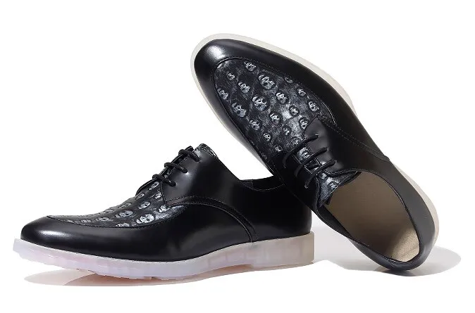 Black Skulls Embossed Gothic Lace-Up Oxfords for Men