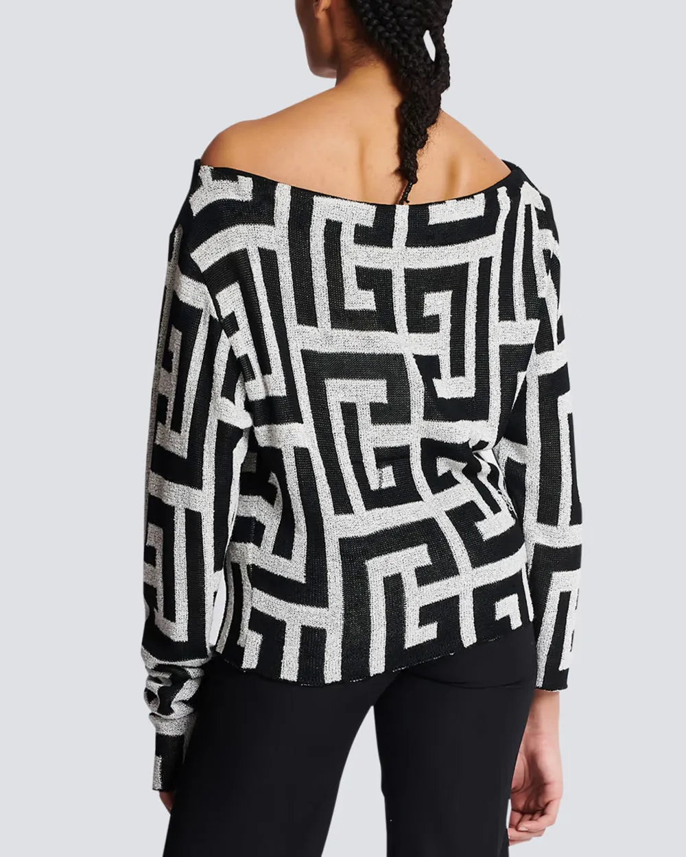 Blanc Noir Monogram Jersey Off Shoulder Top